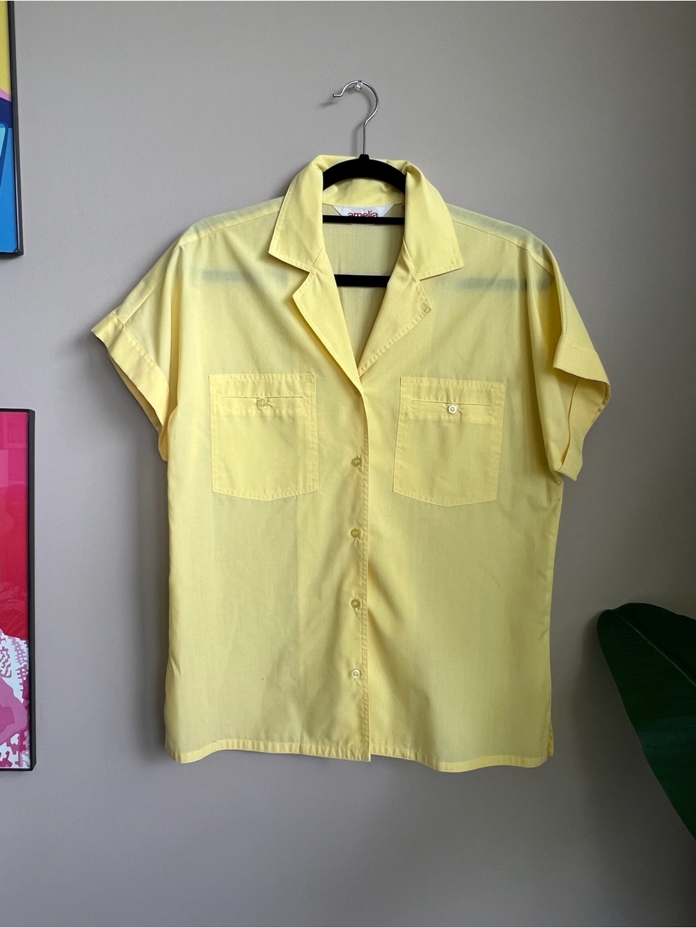 Vintage Amelia Yellow Button Front Camp Collar Blouse Size 8